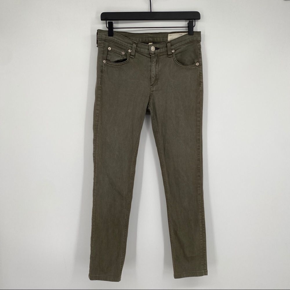 Rag & Bone Skinny Distressed Fatigue Green Stretch Pocketed Jeans